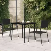 The Living Store Garten-Esstisch Schwarz 80x80x74 cm Stahl und Glas