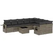 Syfax 10-tlg. Garten-Sofagarnitur mit Kissen Grau Poly Rattan