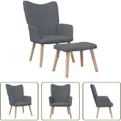 The Living Store Relaxsessel mit Hocker Dunkelgrau Stoff