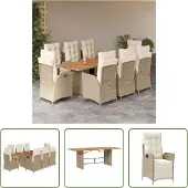 The Living Store 9-tlg. Garten-Essgruppe mit Kissen Beige Poly Rattan