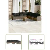 The Living Store 10-tlg. Garten-Sofagarnitur mit Kissen Grau Poly Rattan