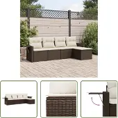 The Living Store 5-tlg. Garten-Sofagarnitur mit Kissen Braun Poly Rattan