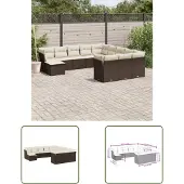The Living Store 12-tlg. Garten-Sofagarnitur mit Kissen Braun Poly Rattan