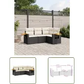 The Living Store 4-tlg. Garten-Sofagarnitur mit Kissen Schwarz Poly Rattan