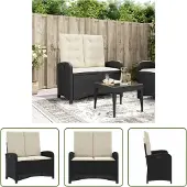 The Living Store Gartenbank Verstellbar mit Kissen Schwarz Poly Rattan