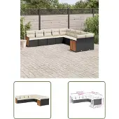 The Living Store 10-tlg. Garten-Sofagarnitur mit Kissen Schwarz Poly Rattan