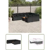 The Living Store 11-tlg. Garten-Sofagarnitur mit Kissen Schwarz Poly Rattan