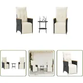 The Living Store 3-tlg. Bistro-Set mit Kissen Schwarz Poly Rattan