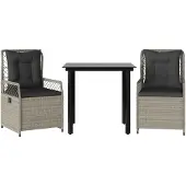 Syfax 3-tlg. Garten-Essgruppe mit Kissen Hellgrau Poly Rattan