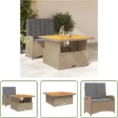 The Living Store 2-tlg. Garten-Essgruppe mit Kissen Beige Poly Rattan