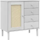 Syfax Sideboard SENJA Rattan-Optik Weiß 80x40x80 cm Kiefernholz