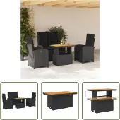 The Living Store 4-tlg. Garten-Essgruppe mit Kissen Schwarz Poly Rattan