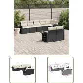 The Living Store 8-tlg. Garten-Sofagarnitur mit Kissen Schwarz Poly Rattan