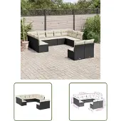 The Living Store 11-tlg. Garten-Sofagarnitur mit Kissen Schwarz Poly Rattan
