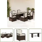 The Living Store 7-tlg. Garten-Essgruppe mit Kissen Braun Poly Rattan