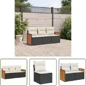 The Living Store 3-tlg. Garten-Sofagarnitur mit Kissen Schwarz Poly Rattan