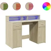 Syfax LED-Schreibtisch Sonoma-Eiche 120x55x91 cm Holzwerkstoff