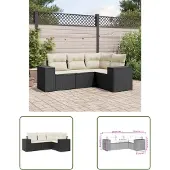 The Living Store 4-tlg. Garten-Sofagarnitur mit Kissen Schwarz Poly Rattan