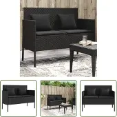The Living Store Gartenbank mit Kissen Schwarz Poly Rattan