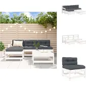 vidaXL 5-tlg. Garten-Lounge-Set mit Kissen Weiß Massivholz - Gartenmöbel-Sets