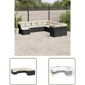 The Living Store 11-tlg. Garten-Sofagarnitur mit Kissen Schwarz Poly Rattan