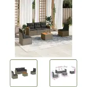 The Living Store 6-tlg. Garten-Sofagarnitur mit Kissen Grau Poly Rattan
