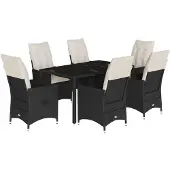 Syfax 7-tlg. Garten-Essgruppe mit Kissen Schwarz Poly Rattan