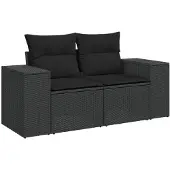Syfax Gartensofa mit Kissen 2-Sitzer Schwarz Poly Rattan