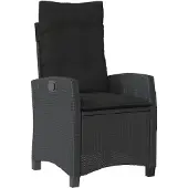 Syfax Gartensessel Verstellbar mit Kissen Schwarz Poly Rattan