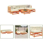 The Living Store 7-tlg. Garten-Sofagarnitur mit Kissen Wachsbraun Kiefernholz