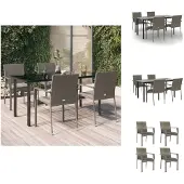 vidaXL 5-tlg. Garten-Essgruppe mit Kissen Schwarz und Grau Poly Rattan - Gartenmöbel-Sets
