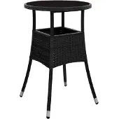 Syfax Gartentisch Ø60x75 cm Hartglas und Poly Rattan Schwarz