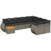 Syfax 10-tlg. Garten-Sofagarnitur mit Kissen Grau Poly Rattan