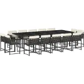 vidaXL 15-tlg. Garten-Essgruppe mit Kissen Schwarz Poly Rattan