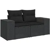 Syfax Gartensofa mit Kissen 2-Sitzer Schwarz Poly Rattan