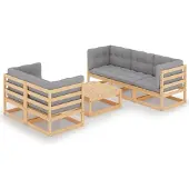 Syfax 6-tlg. Garten-Lounge-Set mit Kissen Kiefer Massivholz