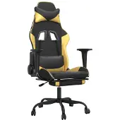 Syfax Gaming-Stuhl mit Fußstütze Schwarz und Golden Kunstleder