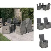 vidaXL 7-tlg. Garten-Essgruppe mit Kissen Grau - Gartenmöbel-Sets