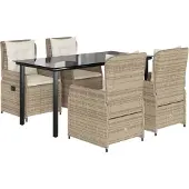 Syfax 5-tlg. Garten-Essgruppe mit Kissen Beige Poly Rattan