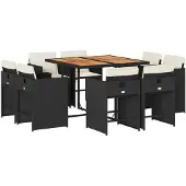 Syfax 9-tlg. Garten-Essgruppe mit Kissen Schwarz Poly Rattan