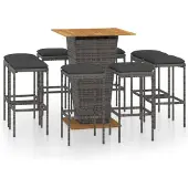 Syfax 9-tlg. Gartenbar-Set mit Kissen Poly Rattan Grau