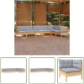 The Living Store 7-tlg. Garten-Lounge-Set mit Grauen Kissen Kiefer Massivholz