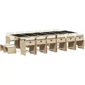 Syfax 17-tlg. Garten-Essgruppe mit Kissen Beige Poly Rattan