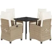 Syfax 5-tlg. Garten-Essgruppe mit Kissen Beige Poly Rattan
