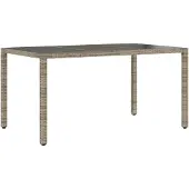 Syfax Gartentisch mit Glasplatte Grau 150x90x75 cm Poly Rattan