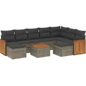 Syfax 10-tlg. Garten-Sofagarnitur mit Kissen Grau Poly Rattan