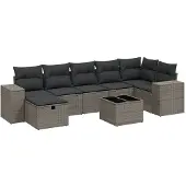 Syfax 8-tlg. Garten-Sofagarnitur mit Kissen Hellgrau Poly Rattan