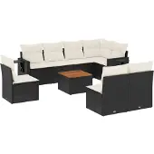 Syfax 9-tlg. Garten-Sofagarnitur mit Kissen Schwarz Poly Rattan