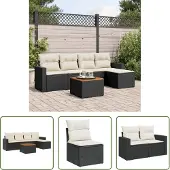 The Living Store 6-tlg. Garten-Sofagarnitur mit Kissen Schwarz Poly Rattan