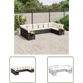 The Living Store 10-tlg. Garten-Sofagarnitur mit Kissen Schwarz Poly Rattan